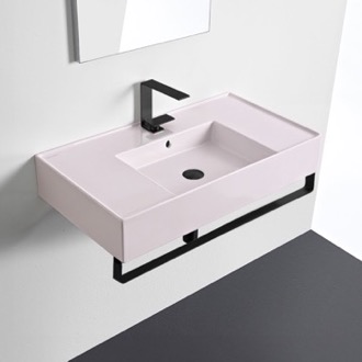 Bathroom Sink Pink Console Sink With Black Towel Bar, Modern Scarabeo 5123-54-TB-BLK
